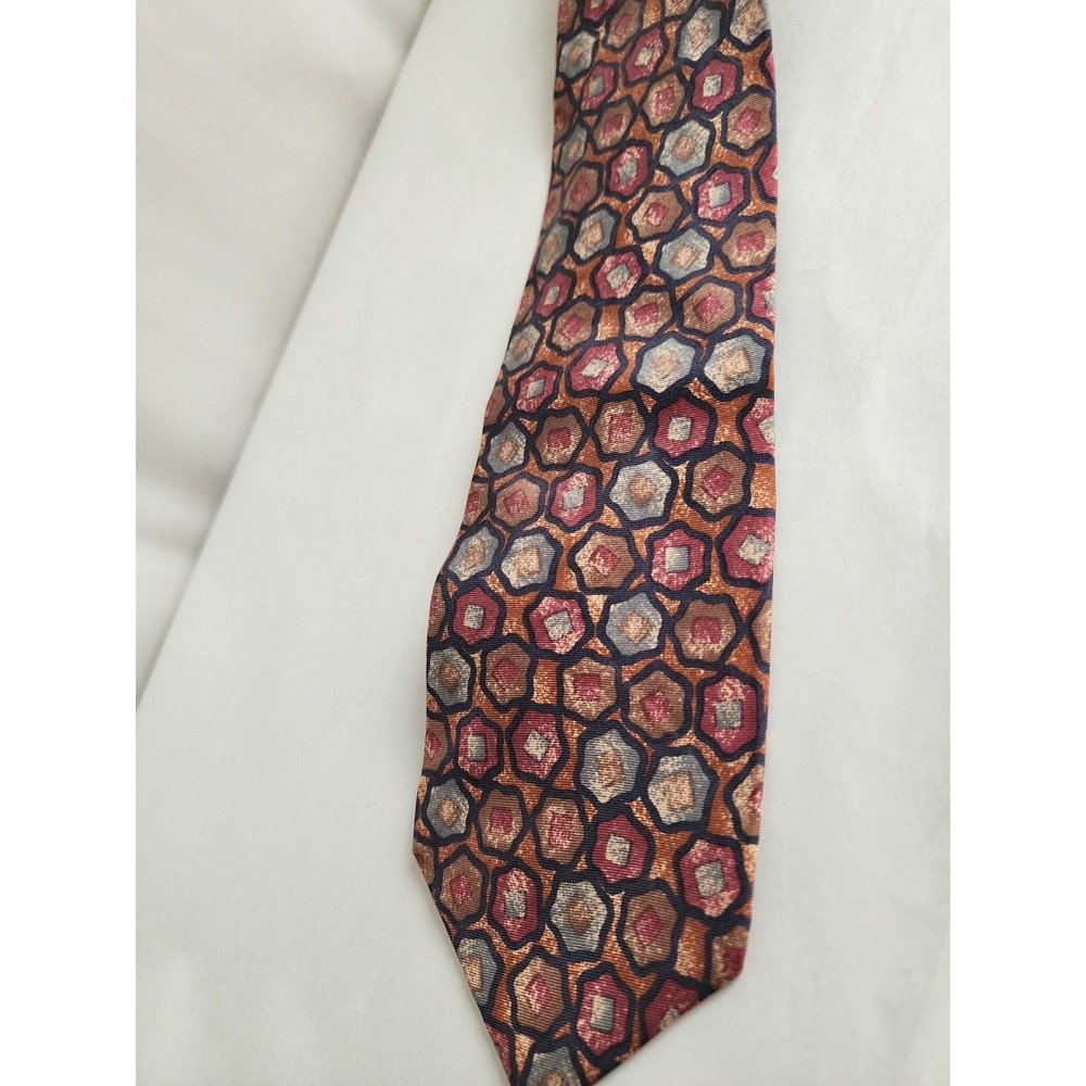 Hathaway Mens Silk Necktie Burgundy Copper Grey Geometric Hexagon Made in USA